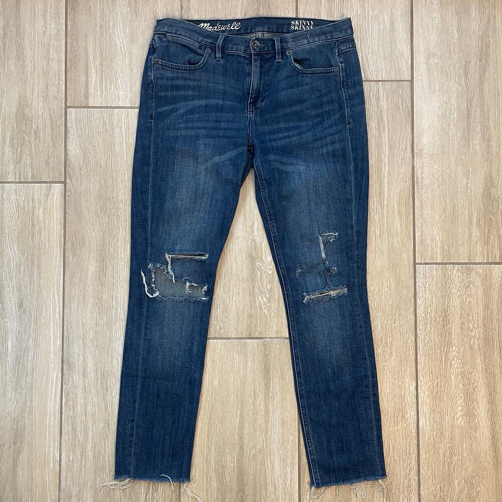Madewell Skinny Skinny Jeans Distressed Ripped Raw Hem Medium Wash Size 28x32